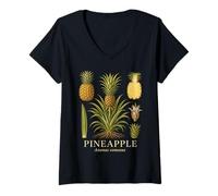 Women's Pineapple Ananas comosus Tropical Bromeliad Study V-Neck T-Shirt