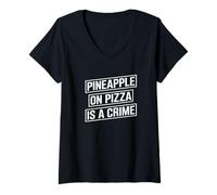 Womens Pineapple On Pizza is A Crime Funny Pizza V-Neck T-Shirt