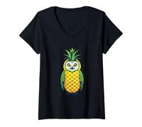 Women's Pineapple Owl Tropical Animal Design V-Neck T-Shirt