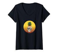 Womens Pineapple Skull Tropical Summer Gothic V-Neck T-Shirt