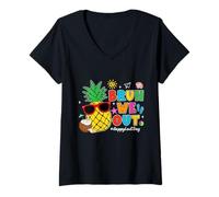 Women's Pineapple Summer Bruh We Out Happy Last Day Teacher Student V-Neck T-Shirt