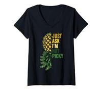 Womens Pineapple Upside Down Swinger Ask Not Picky Funny Swinging V-Neck T-Shirt