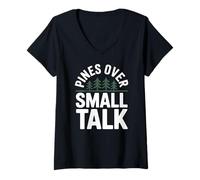 Women's Pines Over Small Talk Introvert Hiker Solo Hiking V-Neck T-Shirt