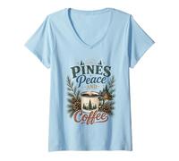 Women's Pines Peace Coffee Camping Nature V-Neck T-Shirt