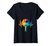 Women's Ping Pong Pulse Table Tennis Heartbeat EKG V-Neck T-Shirt