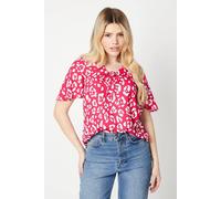 Womens Pink Animal Flutter Sleeve Tie Front Blouse Pink 10