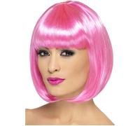 Womens Pink Bobbed Partyrama Wig