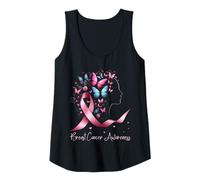 Womens Pink Breast Cancer Awareness Flowers Butterflies Women Tank Top