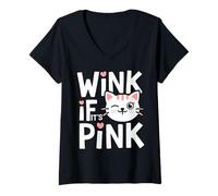 Womens Pink Cat Wink If It's Pink Kitten Lover Kawaii Anime Kitty V-Neck T-Shirt