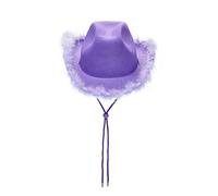 Women's Pink Cowboy Hat Fedora Fluffy Feather Cap Queens Platinum Jubilee Party Hats Western Cowgirl Hat (G-Purple, One Size)