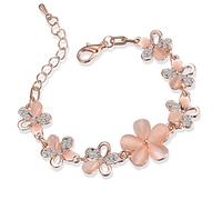 Women's Pink Crystal Cherry Blossom Bracelet Fashion Cute Delicate Cubic Zirconia Petal Floral Sakura Bangle Adjustable Sweet Dainty Trendy Spring Jewelry Gifts, Large, Alloy Steel, No Gemstone