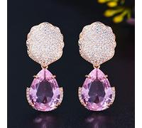 Women's pink crystal earrings with long beveled edges and long water drops.