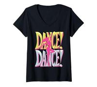 Womens Pink Dancer Silhouette Dance Design V-Neck T-Shirt