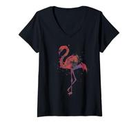 Women's Pink Flamingo Watercolor V-Neck T-Shirt