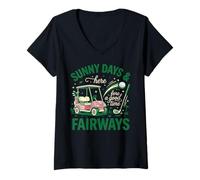 Women's Pink Golf Cart Sunny Fairways Sunny Days & Fore A Good Time V-Neck T-Shirt