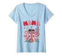 Womens Pink Leopard Mama Shirt Funny Tumbler XOXO Peace Hearts Mom V-Neck T-Shirt