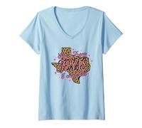Women's Pink Leopard She's from Texas I Can Tell V-Neck T-Shirt