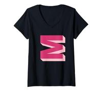 Womens Pink M Shadow Initial V-Neck T-Shirt