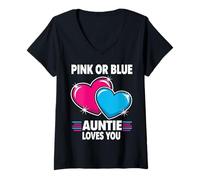 Womens Pink Or Blue Auntie Loves You V-Neck T-Shirt