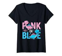 Women's Pink or Blue Gender Reveal Funny Dinosaurs V-Neck T-Shirt