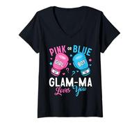 Womens Pink or Blue Glam-ma Loves You Boxing Gender Reveal Boxer V-Neck T-Shirt