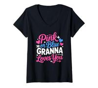 Womens Pink Or Blue Granna Loves You Future Grandma Baby V-Neck T-Shirt