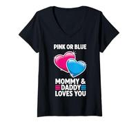 Womens Pink Or Blue Mommy & Daddy Loves You V-Neck T-Shirt