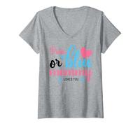 Womens Pink Or Blue Mommy Loves You Gender Reveal Mother V-Neck T-Shirt