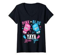 Womens Pink Or Blue Yaya Loves You Boxing Gender Reveal Boxer V-Neck T-Shirt