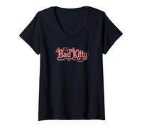 Womens Pink ornate lettering - Bad Kitty V-Neck T-Shirt