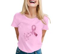 Women's Pink Ribbon Breast Cancer Awareness T-Shirt Round Neck Short Sleeve Inspirational Graphic Tee for Survivors & Supporters，Perfect for Daily Wear & Awareness Events