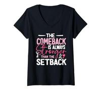 Womens Pink Ribbon The Comeback is Always Stronger Than The Setback V-Neck T-Shirt