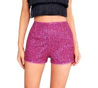 Women'S Pink Sequin Sparkly Shorts,Festival Rave Outfits Women,Mini Glitter Skirt 80S Fancy Dress Gothic Party Dresses Rock Clothing Dance Party Night Out For Women Club Streetwear Performance Costume