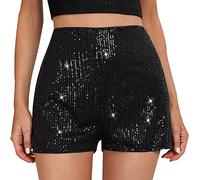 Women's Pink Sequin Sparkly Shorts,Festival Rave Outfits Women,Mini Glitter Skirt 80S Fancy Dress Gothic Party Dresses Rock Clothing Dance Party Night Out for Women Club Streetwear (1A-Black, S)