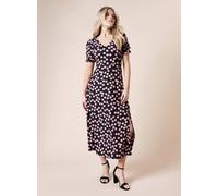 Womens Pink Spot Short Sleeve V Neck Jersey Midi Dress Black 18