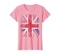Womens Pink Union Jack British Flag England Great Britain Vintage T-Shirt