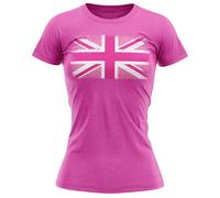 Womens Pink Union Jack T Shirt - Patriotic Ladies Tee - British Heritage Top for Her - English Pride Gift, l, Bright Pink