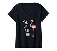 Womens Pink Up Your Life Fancy Florida Lifestyle Flamingo V-Neck T-Shirt