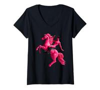 Womens Pink Vampire Cowboy Riding Pony Weird Nude Surreal Humor V-Neck T-Shirt