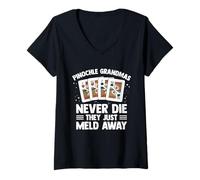 Womens Pinochle Grandmas Never Die They Just Meld Away V-Neck T-Shirt