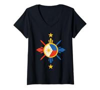 Womens Pinoy Filipino Philippine Flag Sun V-Neck T-Shirt