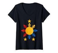 Womens Pinoy Filipino Philippine Flag Sun V-Neck T-Shirt