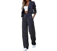 Womens Pinstripe Oversized Blazer Lapel Business Office Casual Striped Print Jack Coat Long Sleeve Suit Jacket Straight Trousers Trouser Slim Fit