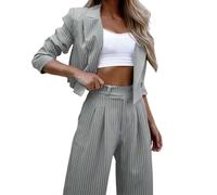 Womens Pinstripe Oversized Blazer Lapel Business Office Casual Striped Print Jack Coat Long Sleeve Suit Jacket Straight Trousers Trouser Slim Fit