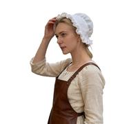 Women's Pioneer Bonnet, White, Colonial Puritan Hat Peasant Amish Prairie Medieval Hat, Costume Accessory (White 01)