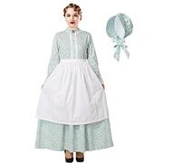 Women's Pioneer Dress Floral Prairie Pilgrim Colonial Civil War Dress Maid Dress Laura Ingalls Costume (XL, Light blue)