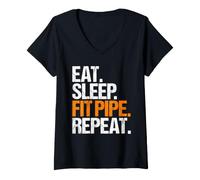 Women's Pipe Fitter Eat Sleep Routine V-Neck T-Shirt
