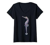 Women's Pipefish Ocean Animal Colorful Abstract Marine Art V-Neck T-Shirt