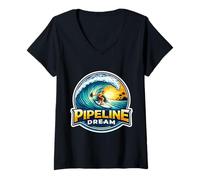 Women's Pipeline Dream Surfer Surfing Surfboard Quote Ocean Wave V-Neck T-Shirt