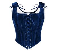 Women's Pirat Corset Autumn Winter with Zipper Medival Corset Shapewear Dark Blue 18